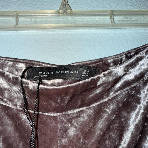 Zara Crushed Velvet Grey High Rise Wide Leg Pants Size M - Picture 4 of 8